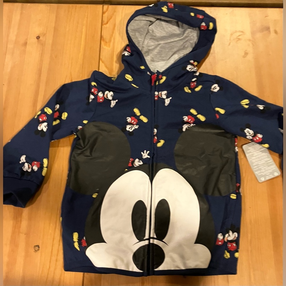 NWT Rare Disney Store Kids Mickey Mouse Zippered Hoodie - Navy and Black Size 4